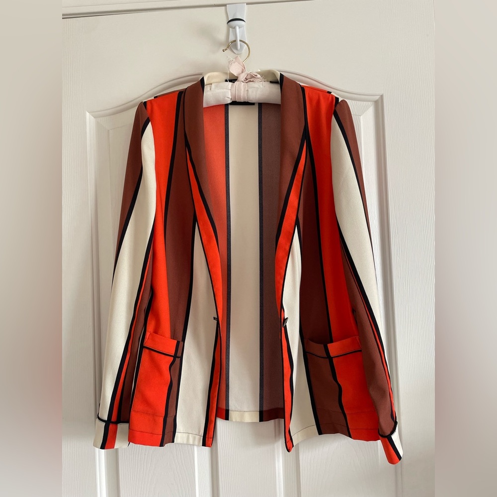 Scotch & Soda Maison Orange & Brown striped lightweight blazer.